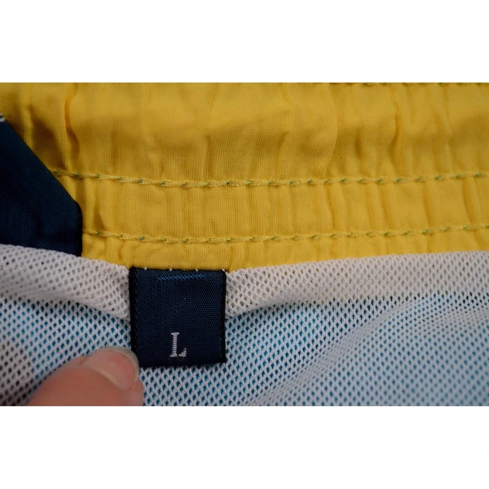 Polo Ralph Lauren Blue Swim Trunks Mens L Mesh Brief Drawstring‎ Yellow Pony